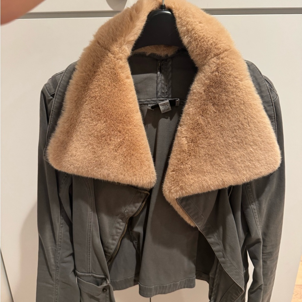 Grey Moto-Style, Marrakech Faux Fur Aviator Jacket Anthropologie, S
